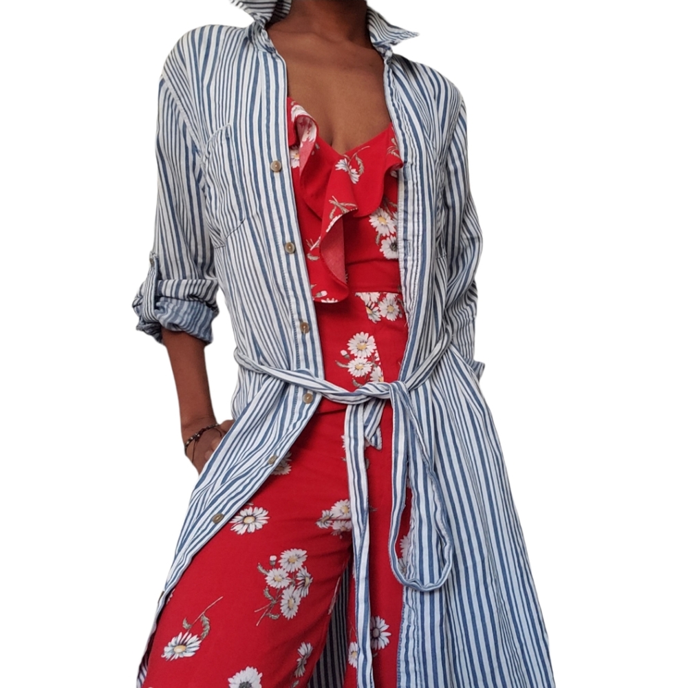 Lightweight Denim Stripped Top